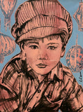 DAVID BROMLEY Children Series "Paper Boy" Polymer on Canvas 120cm x 90cm