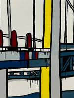 JASPER KNIGHT "Yellow and Grey Bridge" Enamel on Canvas Painting 152cm x 137cm