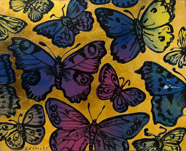 DAVID BROMLEY "Butterflies" Polymer & Gold Leaf on Canvas 122cm x 152cm0