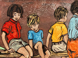 DAVID BROMLEY Children Series "On The Fence" Polymer on Canvas 120cm x 150cm