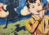 DAVID BROMLEY Children Series "The Young Author" Polymer on Canvas 61cm x 122cm2