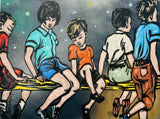 DAVID BROMLEY Children Series "On The Fence" Polymer on Canvas 90cm x 120cm0