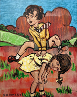 DAVID BROMLEY Children Series "Leapfrog" Polymer on Canvas 150cm x 120cm