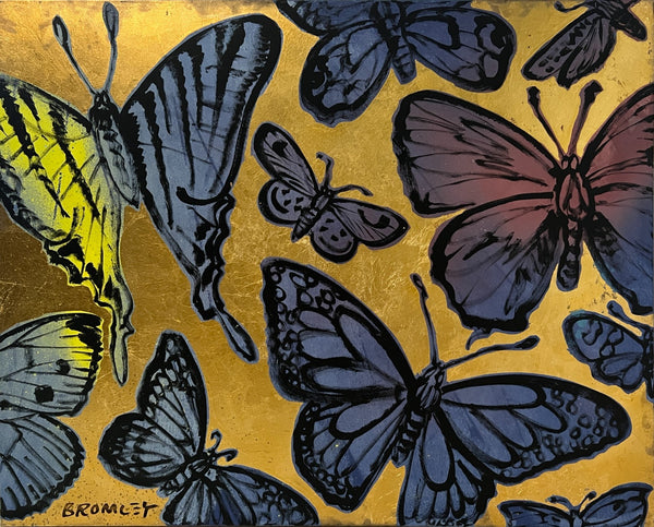 DAVID BROMLEY "Butterflies" Polymer & Gold Leaf on Canvas 121.5cm x 152cm0