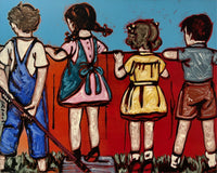 DAVID BROMLEY Children Series "Over The Fence" Polymer on Canvas 120cm x 150cm