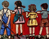 DAVID BROMLEY Children Series "Over The Fence" Polymer on Canvas 120cm x 150cm