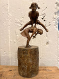 DAVID BROMLEY "Leap Frog" Signed, Cast Bronze Maquette Sculpture and Base