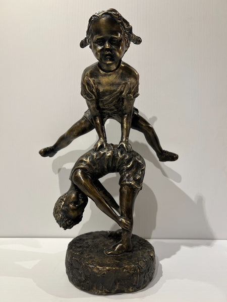 DAVID BROMLEY "Leapfrog (Girl)" Hand Signed, Cast Bronze Sculpture on Base