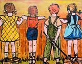 DAVID BROMLEY Children Series "Over The Fence" Polymer on Canvas 114cm x 146cm0