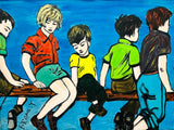 DAVID BROMLEY Children Series "On The Fence" Polymer on Canvas 90cm x 120cm0