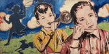 DAVID BROMLEY Children Series "The Young Author" Polymer on Canvas 61cm x 122cm0
