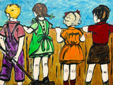 DAVID BROMLEY Children Series "Over The Fence" Polymer on Canvas 90cm x 120cm0