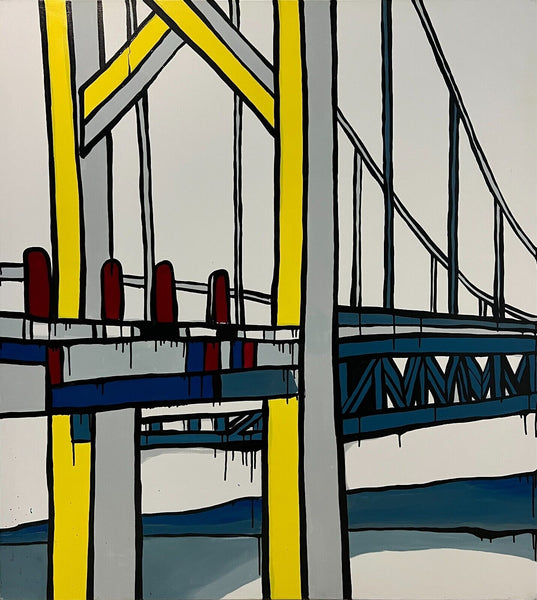 JASPER KNIGHT "Yellow and Grey Bridge" Enamel on Canvas Painting 152cm x 137cm