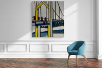 JASPER KNIGHT "Yellow and Grey Bridge" Enamel on Canvas Painting 152cm x 137cm