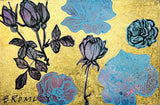 DAVID BROMLEY "Floral Beauty" Polymer & Gold Leaf Painting on Canvas 60cm x 90cm0