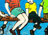 DAVID BROMLEY Children Series "On The Fence" Polymer on Canvas 90cm x 120cm1