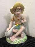DAVID BROMLEY Children Series "Boy and Duck" Hand Painted Resin Sculpture 66cm0