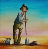 MAX MANNIX "The Council Worker" Original Oil on Canvas Painting 14cm x 14cm0
