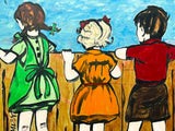 DAVID BROMLEY Children Series "Over The Fence" Polymer on Canvas 90cm x 120cm2