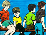 DAVID BROMLEY Children Series "On The Fence" Polymer on Canvas 90cm x 120cm2