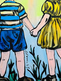 DAVID BROMLEY "Holding Hands" Original Polymer Painting on Canvas 90cm x 60cm2