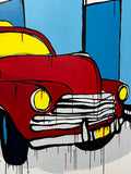 JASPER KNIGHT "Red Cuban Taxi" Original, Enamel on Canvas Painting 152cm x 137cm