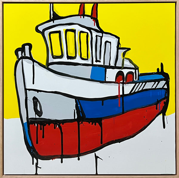 JASPER KNIGHT "Three Yellow Windows" Enamel on Aluminium Painting 60cm x 60cm