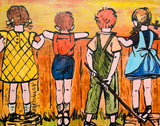 DAVID BROMLEY Children Series "Over The Fence" Polymer on Canvas 114cm x 146cm