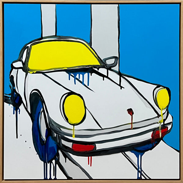 JASPER KNIGHT "911 With Grey Stripes" Enamel on Aluminium Painting 60cm x 60cm