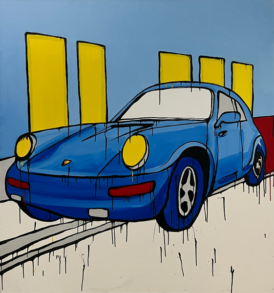 JASPER KNIGHT "911 With Yellow Windows" Original, Enamel on Canvas Painting 150cm x 140cm