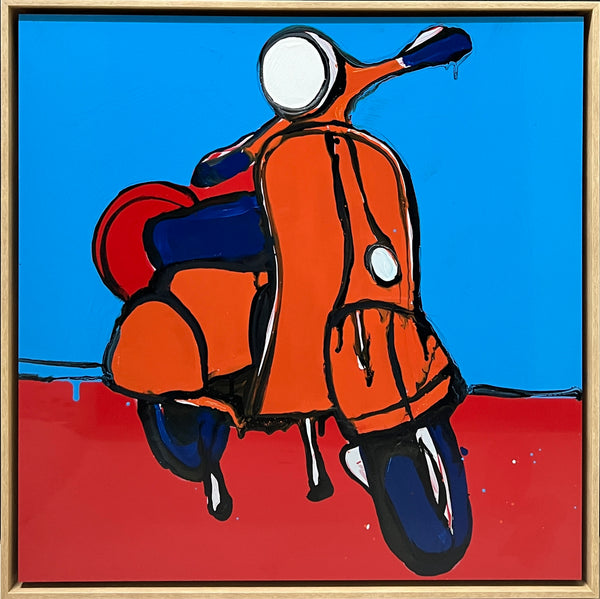 JASPER KNIGHT "Orange Piaggio 150" Enamel on Aluminium Painting 60cm x 60cm