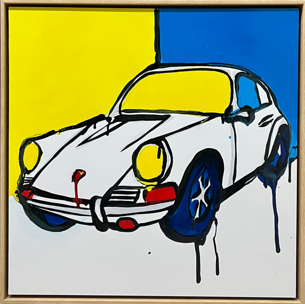 JASPER KNIGHT "White 911 Study" Enamel on Aluminium Painting 60cm x 60cm