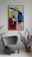 JASPER KNIGHT "Blue & Grey Piaggio 150" Enamel & Mixed Media on Board Painting 122cm x 75cm