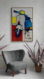 JASPER KNIGHT "Blue & Grey Piaggio 150" Enamel & Mixed Media on Board Painting 122cm x 75cm