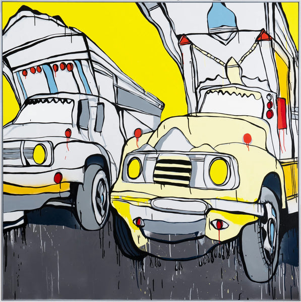 JASPER KNIGHT "Jingle Car Park" Enamel on Linen Painting 182cm x 182cm + Frame