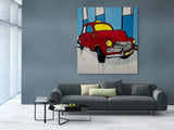JASPER KNIGHT "Red Cuban Taxi" Original, Enamel on Canvas Painting 152cm x 137cm