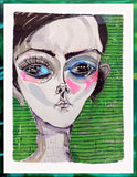 DEL KATHRYN BARTON "Blue My Mind" Hand Signed, Original Ink and Gouache Painting 77cm x 57cm + Frame