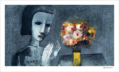 CHARLES BLACKMAN "Girl With Flowers" Signed, Limited Edition Print 60cm x 107cm