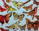DAVID BROMLEY "Butterflies and Birds" Mixed Media on Card 70cm x 88cm