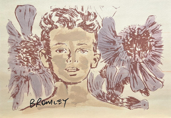 DAVID BROMLEY "Boy With Flowers" Mixed Media on Artist Paper 21cm x 30cm