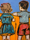 DAVID BROMLEY Children "Over The Fence" Polymer on Canvas Painting 120cm x 90cm