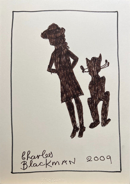 CHARLES BLACKMAN "Schoolgirl and Cat" Original, Signed Ink on Paper 30cm x 21cm