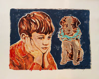 DAVID BROMLEY Children Series "Boy and Dog" Signed, Mixed Media 88cm x 110cm