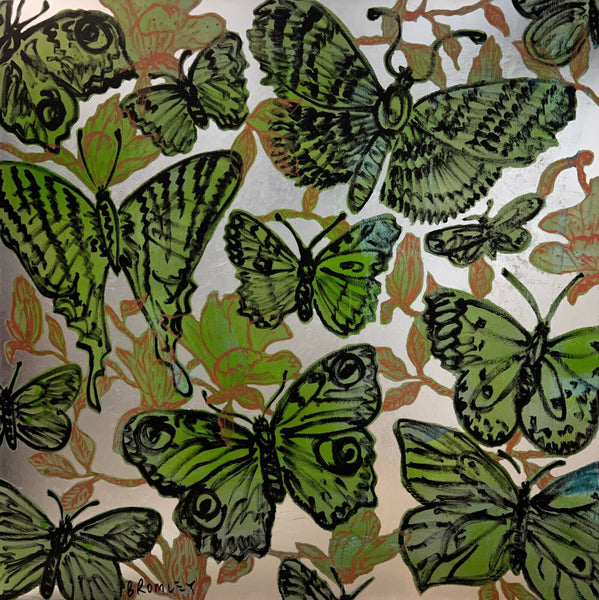 DAVID BROMLEY "Butterflies" Polymer and Silver Leaf on Canvas 200cm x 200cm