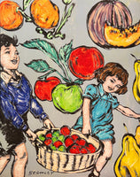 DAVID BROMLEY "Picking Fruit" Signed Limited Edition Print 90cm x 72cm
