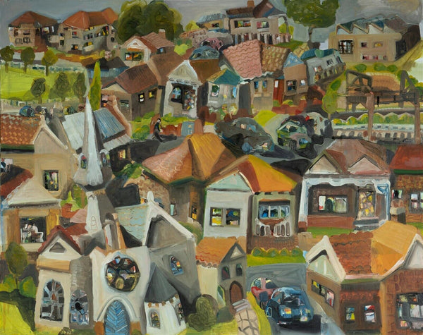 JOHN BOKOR "Suburban Street Scene" Original Oil on Canvas Painting 110cm x 140cm