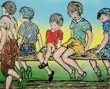 DAVID BROMLEY Children Series "On The Fence" Polymer on Canvas 120cm x 150cm
