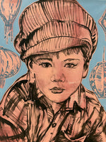 DAVID BROMLEY Children Series "Paper Boy" Polymer on Canvas 120cm x 90cm