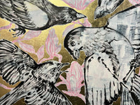 DAVID BROMLEY "Birds" Original Polymer & Gold Leaf on Canvas 120cm x 150cm