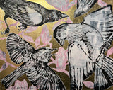 DAVID BROMLEY "Birds" Original Polymer & Gold Leaf on Canvas 120cm x 150cm